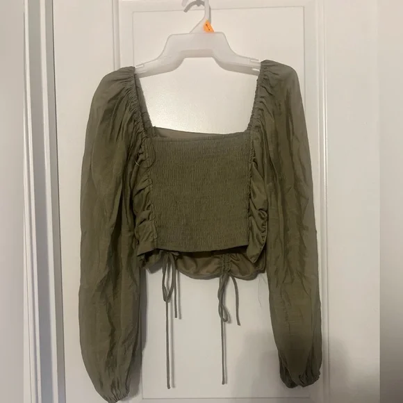 Hyfve Olive Green Balloon Sleeve Top | m - Picture 5 of 7